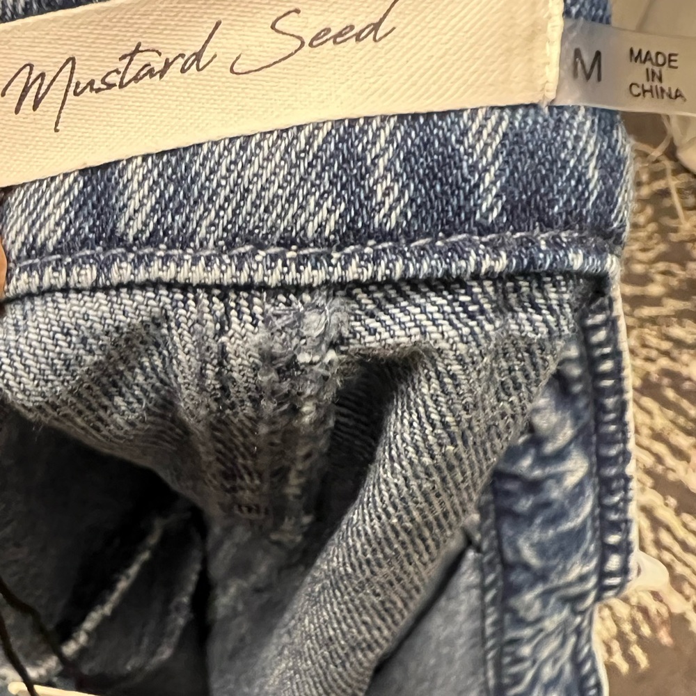 Mustard Seed High Waisted Paper Bag Denim Shorts W Large Front Pockets Size Med - Picture 11 of 14